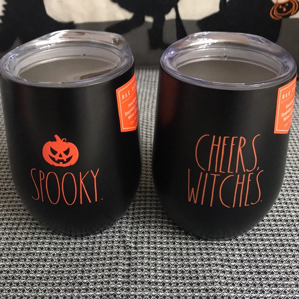 Rae Dunn set of 2 Insulated Tumblers "SPOOKY” Pumpkin & “CHEERS TO WITCHES”  NEW